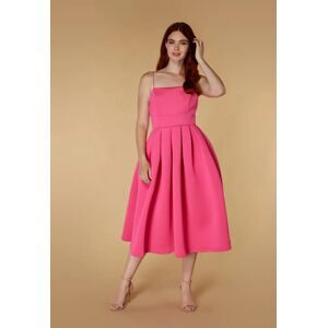 Jarlo Pearl Puff Skirt Scuba Midi Dress with Open Back, UK 14 / US 10 / EU 42 / Hot Pink