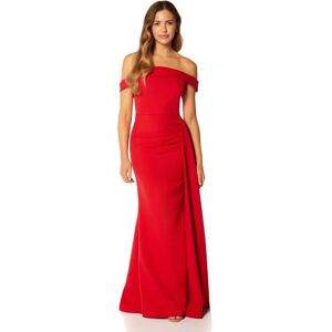 Jarlo Monica Off Shoulder Maxi Dress Pleated Side Skirt Drape, UK 16 / US 12 / EU 44 / Red