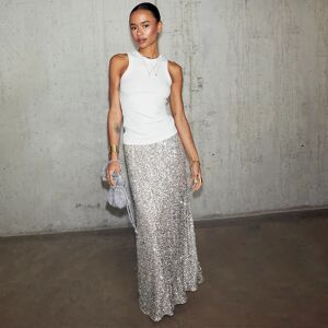 Women's Silver Sequin Dorris Skirt, Size 24 by Never Fully Dressed