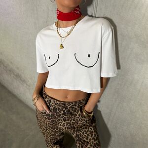 Women's Boob Crop T-shirt in White, Size Large by Never Fully Dressed