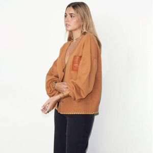 Women's Camel Cardigan With PU Patch, Size Medium by Never Fully Dressed