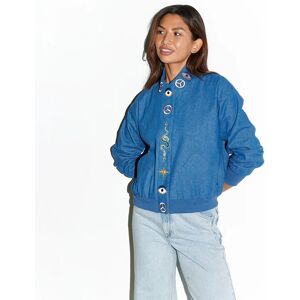 Women's Denim Astrid Bomber Jacket in Blue, Size Large by Never Fully Dressed