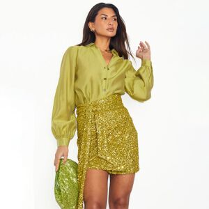 Women's Lime Sequin Mini Jaspre Skirt, Size 26 by Never Fully Dressed