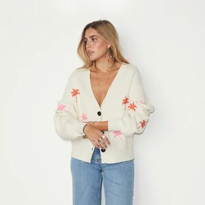 Women's Cream Cardigan With Embroide Palm in Red, Size Large by Never Fully Dressed