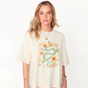 Women's Cream Abstract Snake T-shirt, Size Large by Never Fully Dressed