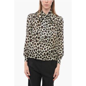 Saint Laurent Animal Patterned Silk Blouse with Tie Neck size 40 - Female