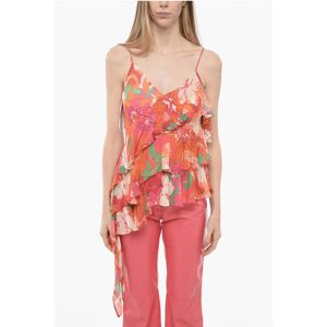 MSGM Asymmetric Flounched Chiffon Slip Top with Floral Motif size 40 - Female