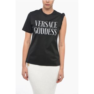Versace Crew Neck GODDESS Cotton T-Shirt with Gathered Sleeve size 38 - Female
