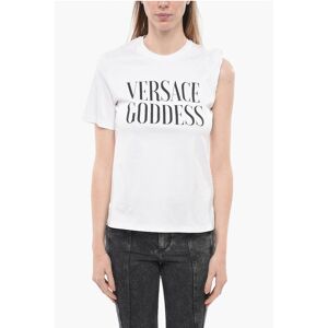 Versace Crew Neck GODDESS Cotton T-Shirt with Gathered Sleeve size 40 - Female