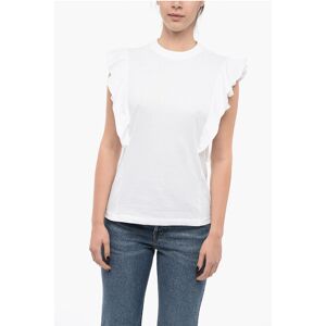 Chloe Crew Neck Stretch Cotton T-Shirt with Ruffled Sleeves size M - Female