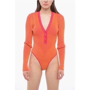 ANDREĀDAMO Long Sleeve Ribbed Two-toned Bodysuit size L - Female