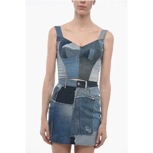 Dolce & Gabbana Patchwork Denim Crop Top with Sweetheart Neckline size 40 - Female