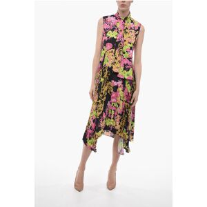 Versace Tie Neck Floral Patterned Silk Shirt Dress with Accordion Sk size 40 - Female