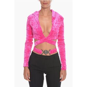 Versace Velour Cropped Fit Hoodie with Jeweled Buckle size 40 - Female