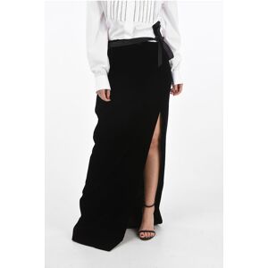 Saint Laurent Velvet Long Skirt with Front Split and Silk Belt size 36 - Female