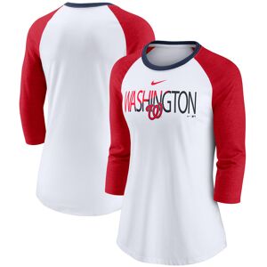 Women's Nike White/Heathered Red Washington Nationals Color Split Tri-Blend 3/4-Sleeve Raglan T-Shirt - Female - White