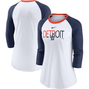 Women's Nike White/Heathered Navy Detroit Tigers Color Split Tri-Blend 3/4-Sleeve Raglan T-Shirt - Female - White