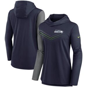 Women's Nike College Navy/Heathered Charcoal Seattle Seahawks Chevron Hoodie Performance Long Sleeve T-Shirt - Female - Navy