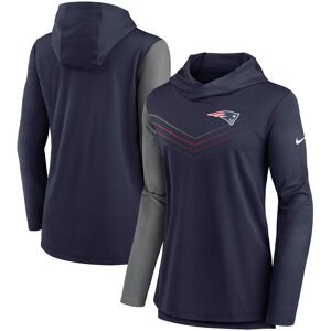 Women's Nike Navy/Heathered Charcoal New England Patriots Chevron Hoodie Performance Long Sleeve T-Shirt - Female - Navy