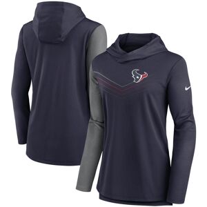 Women's Nike Navy/Heathered Charcoal Houston Texans Chevron Hoodie Performance Long Sleeve T-Shirt - Female - Navy