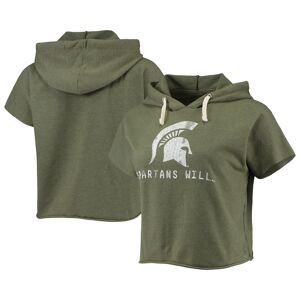 Women's Original Retro Brand Olive Michigan State Spartans Cropped Tri-Blend Short Sleeve Pullover Hoodie - Female - Olive