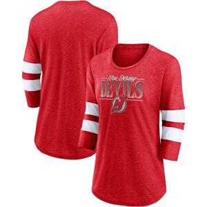 Women's Fanatics Branded Heathered Red/White New Jersey Devils Full Shield 3/4-Sleeve Tri-Blend Raglan Scoop Neck T-Shirt - Female - Heather Red