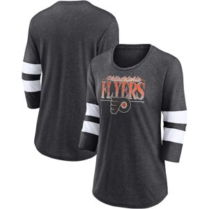 Women's Fanatics Heathered Charcoal/White Philadelphia Flyers Full Shield 3/4-Sleeve Tri-Blend Raglan Scoop Neck T-Shirt - Female - Heather Charcoal