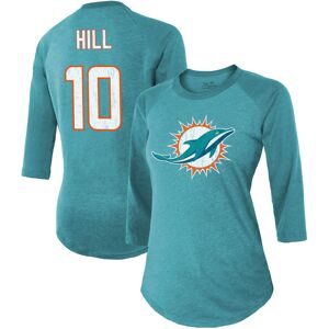 Women's Majestic Threads Tyreek Hill Aqua Miami Dolphins Name & Number Raglan 3/4 Sleeve T-Shirt - Female - Aqua