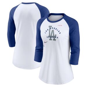 Women's Nike White/Royal Los Angeles Dodgers Next Up Tri-Blend Raglan 3/4-Sleeve T-Shirt - Female - White
