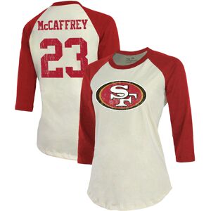 Women's Majestic Threads Christian McCaffrey Cream/Scarlet San Francisco 49ers Player Raglan Name & Number Fitted 3/4-Sleeve T-Shirt - Female - Cream