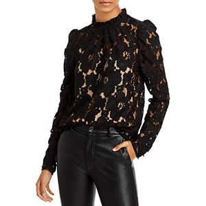 Wayf Erika Puff-Sleeve Lace Top  - Black - Size: Extra Smallfemale