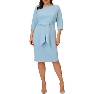 Adrianna Papell Plus Knit Crepe Tie Waist Sheath Dress  - Blue Mist - Size: 24female