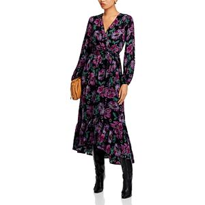 Aqua Long Sleeved Floral Wrap Maxi Dress - 100% Exclusive  - Black/Pink - Size: Extra Smallfemale