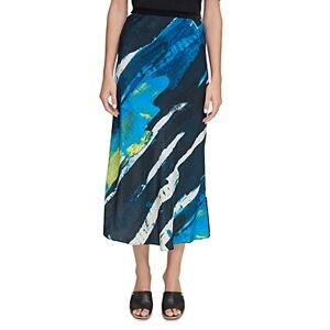 DKNY Printed Satin Pull On Skirt  - Limonata/Blue - Size: Largefemale
