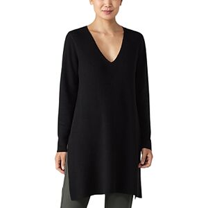 Eileen Fisher Cotton V Neck Tunic Sweater  - Black - Size: Mediumfemale