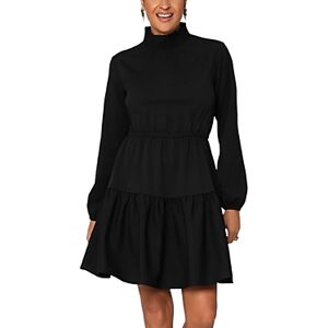 Leota Olive Smocked Mock Neck Dress  - Black - Size: Smallfemale