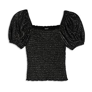 Aqua Girls' Smocked Puff Sleeve Top, Big Kid - 100% Exclusive  - Black - Size: Large