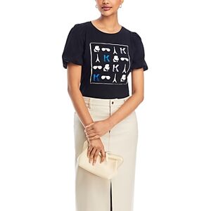 Karl Lagerfeld Paris Puff Sleeve Logo Print Tee  - Black/Blue - Size: Smallfemale