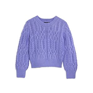 Aqua Girls' Cable Knit Crewneck Sweater - Big Kid  - Lilac - Size: Large