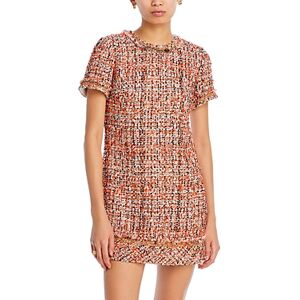 Jason Wu Collection Short Sleeve Tweed Mini Dress  - Coral Multi - Size: 4female