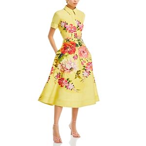 Teri Jon by Rickie Freeman Bold Floral Border Print Shirt Waist Midi Dress  - Yellow Multi - Size: 10female