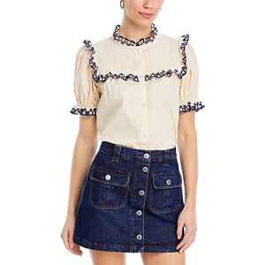 Stellah Cotton Eyelet Trim Blouse  - Butter - Size: Mediumfemale