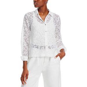 Single Thread Button Front Lace Blouse  - Bright White - Size: Extra Largefemale