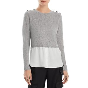 Aqua Cashmere Shirttail Hem Layered Look Cashmere Sweater - 100% Exclusive  - Flannel - Size: Largefemale