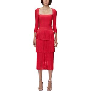 Herve Leger Layered Fringe Midi Skirt  - Rio Red - Size: Mediumfemale