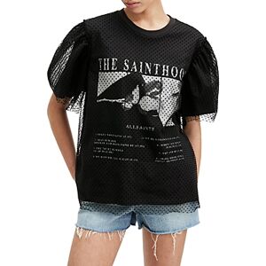 Allsaints Tommi Mesh Overlay Graphic Tee  - Washed Black - Size: Extra Smallfemale