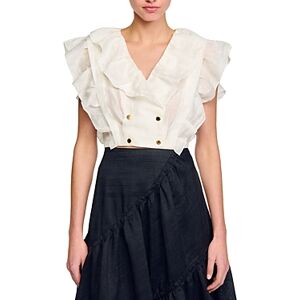 Sandro Folie Ruffled Crop Top  - White - Size: Mediumfemale