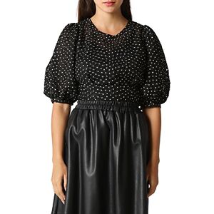 Gracia Puff Sleeve Flower Embroidered Top  - Black - Size: Mediumfemale