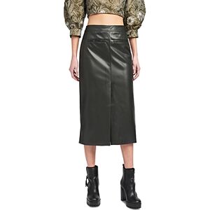 En Saison Faux Leather Pencil Skirt  - Olive - Size: Largefemale