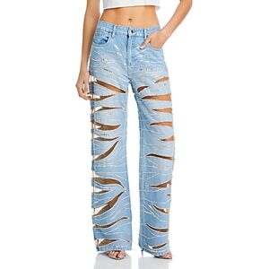 Retrofete Renzo High Rise Embellished Mesh Panel Wide Leg Jeans in Bondi  - Bondi - Size: 25female